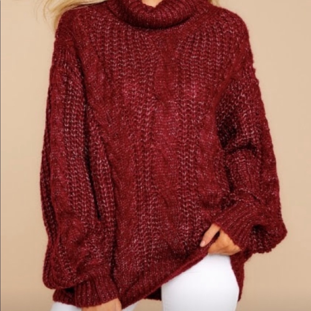 Burgundy Long Sleeve Chunky Sweater